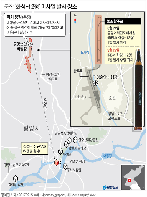 [그래픽] 북한 '화성-12형' 미사일 어디서 발사했나