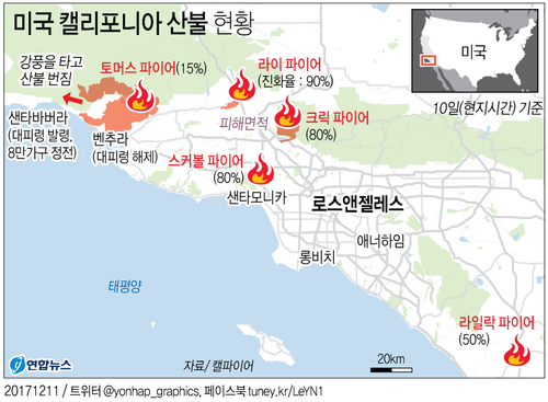 [그래픽] 美 캘리포니아 산불 2주째 확산