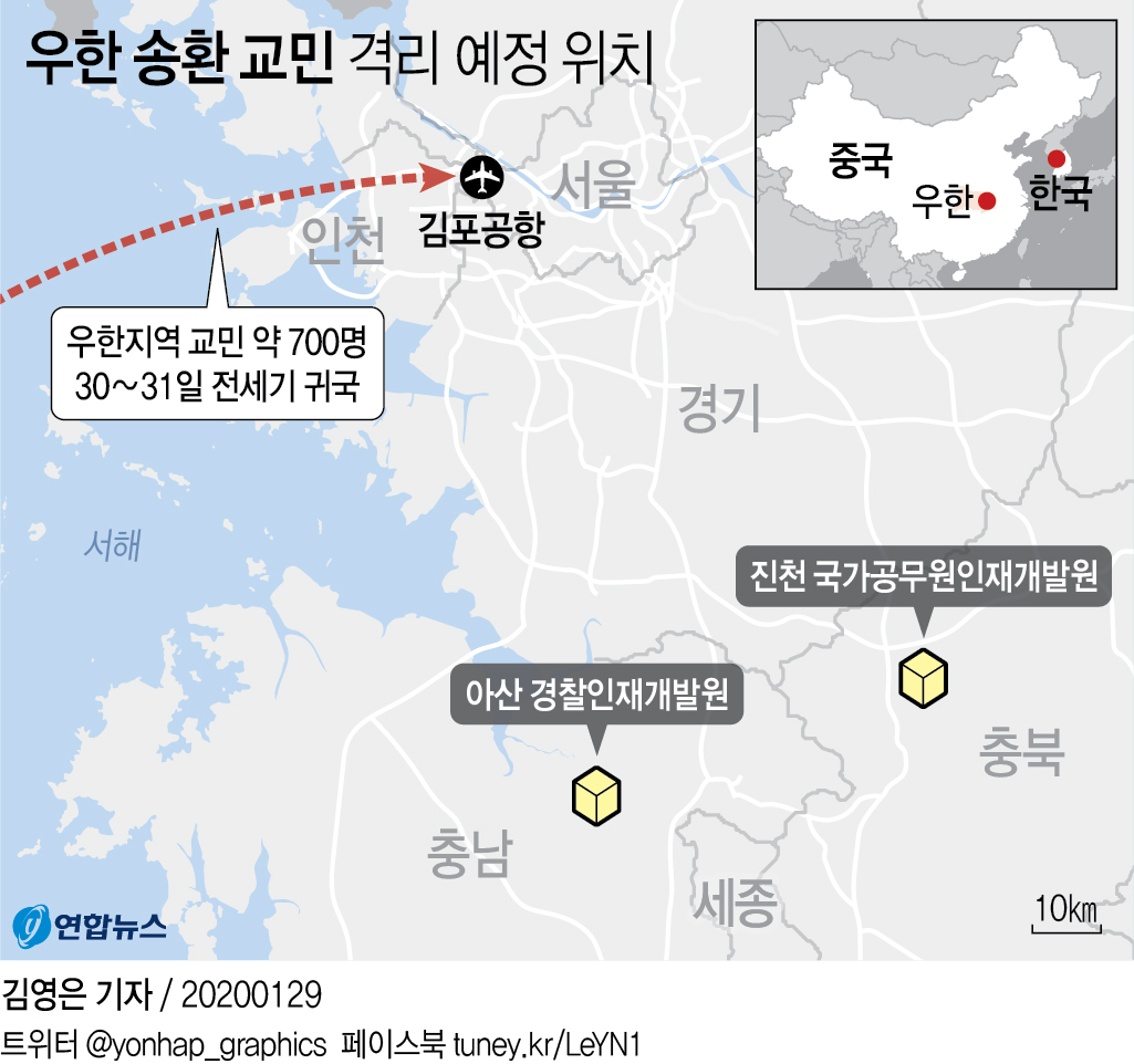 우한 교민들 아산·진천 격리수용 가닥…김포공항으로 입국 - 1