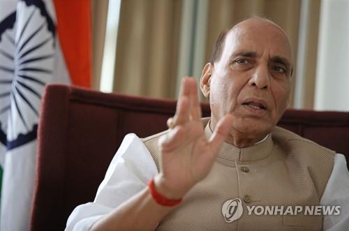 Indian Defense Minister Rajnath Singh speaks during an interview with Yonhap News Agency in Seoul on Sept. 6, 2019. (Yonhap)