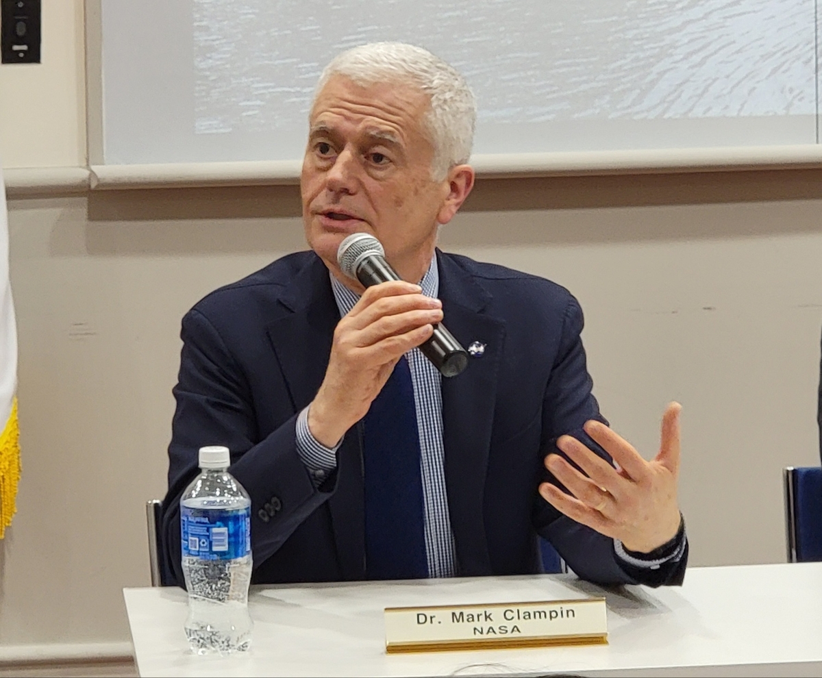 Mark Clampin, NASA's astrophysics division director, speaks during an event on space cooperation at the South Korean Embassy in Washington, D.C., on May 16, 2024. (Yonhap)