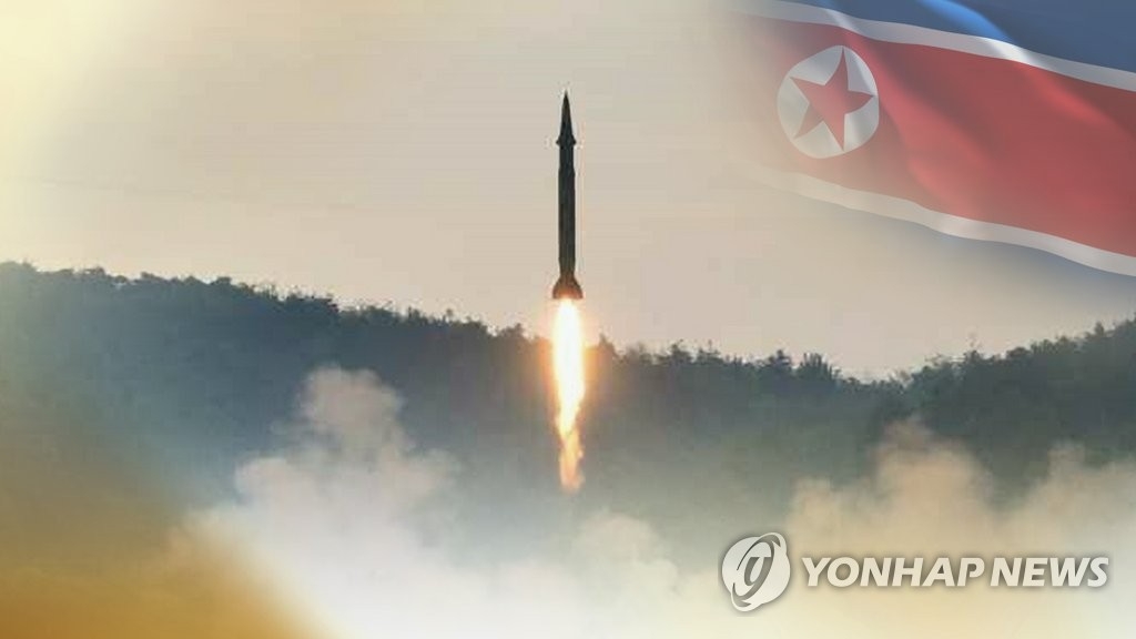 北朝鮮の弾道ミサイル発射実験（聯合ニュースＴＶ提供）＝（聯合ニュース）