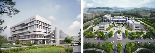 증축 예정 하남시청사 별관(왼쪽)과 하남시청사 부지 전체 조감도(오른쪽)