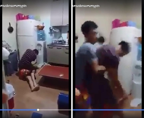 A씨의 동료가 찍은 동영상 속 폭행 피해 장면과 이를 말리는 모습 갈무리