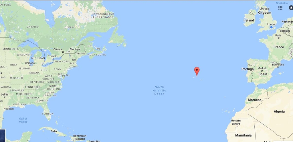 북대서양 테르세이라 섬(빨간 표시 부분) [구글지도 캡처] 