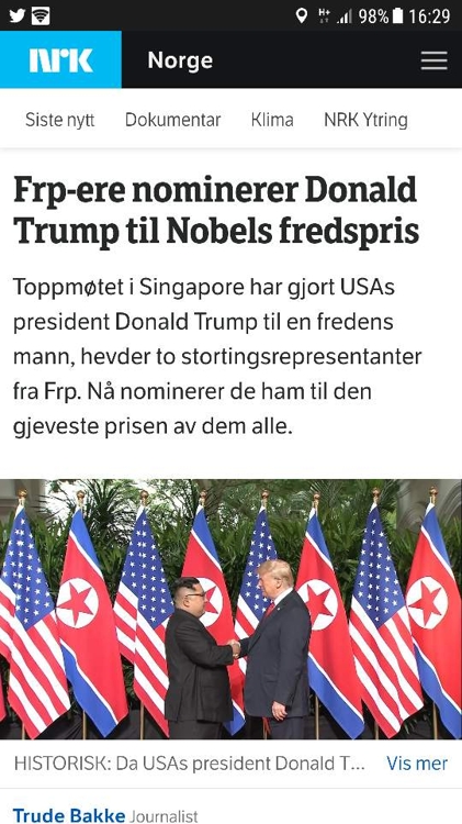 "트럼프 대통령, 노벨평화상 후보 추천"