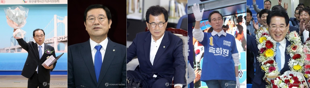 (왼쪽부터)오거돈, 이용섭, 이시종, 송하진, 김영록 당선인