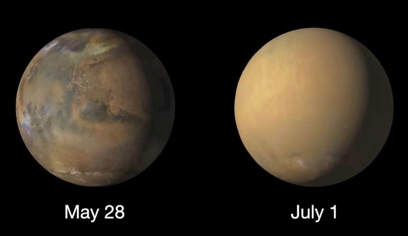화성 전체 휘감은 모래폭풍 사진(오른쪽) 공개