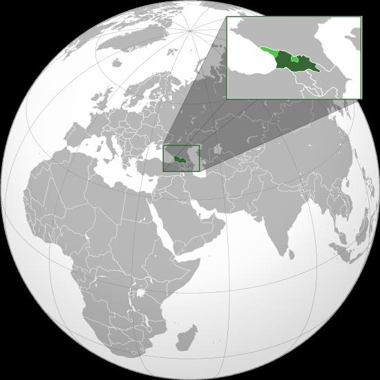 조지아(진한 녹색), 압하지야(연녹색 왼쪽) 및 남오세티야(연녹색 오른쪽) [위키피디아 자료]