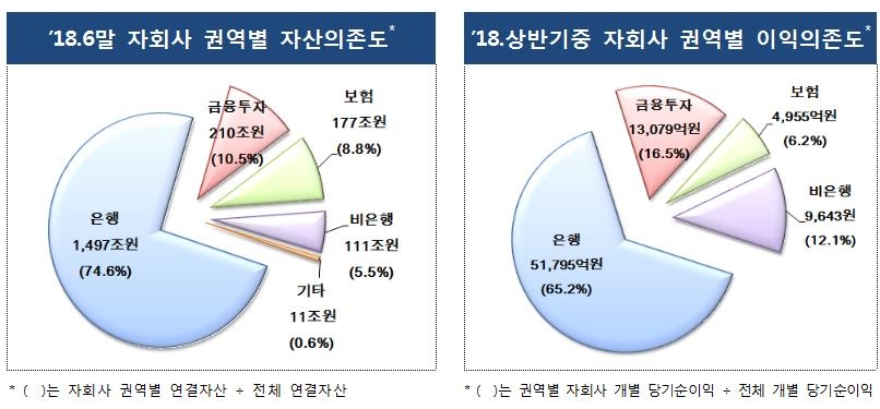 6월말 깆누 자회사 권역별 자산의존도 및 상반기 중 자회사 권역별 이익의존도