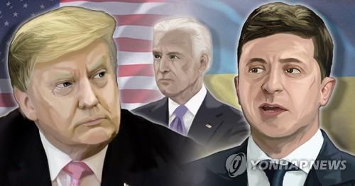 트럼프, 젤렌스키 우크라이나 대통령(오른쪽)에게 '바이든 의혹' 조사 거론(PG)