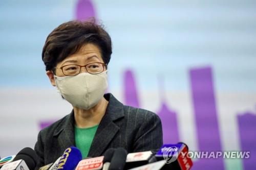 6일 베이징에서 기자회견 중인 캐리 람(林鄭月娥) 홍콩 행정장관