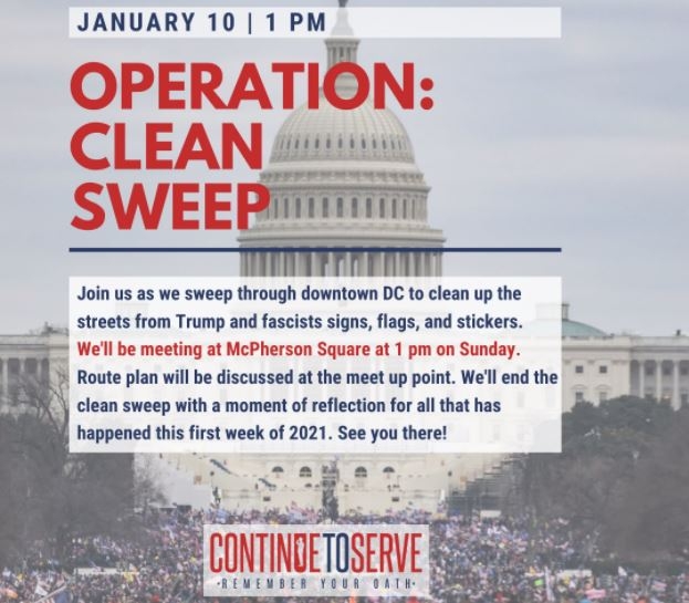 워싱턴DC 청소 자원봉사자를 모집하는 '계속 복무하다'의 포스터