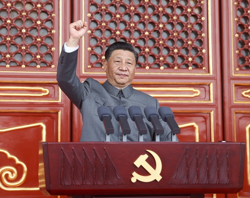 중국 공산당 창당 100주년 기념식서 연설하는 시진핑 