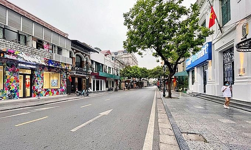 사회적 거리두기로 인해 한산해진 하노이 시내