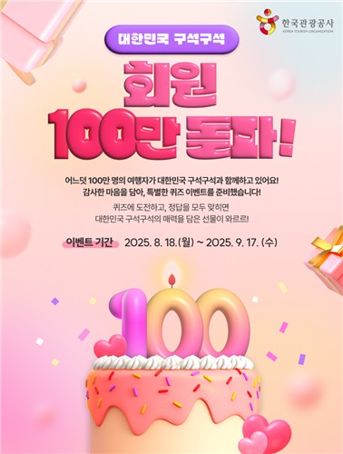 관광공사, 대한민국 구석구석 100만 회원 돌파