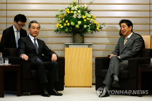 아베(오른쪽)와 왕이