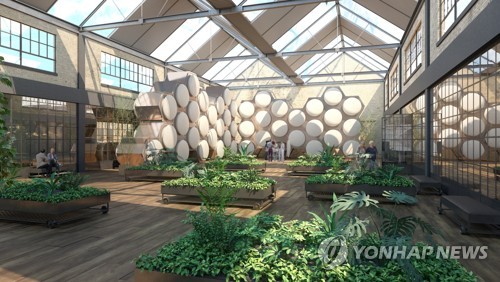리컴포즈 시신 처리실의 모습. 벌집처럼 생긴 원기둥 통 하나에 시신 한 구가 들어가 처리된다.