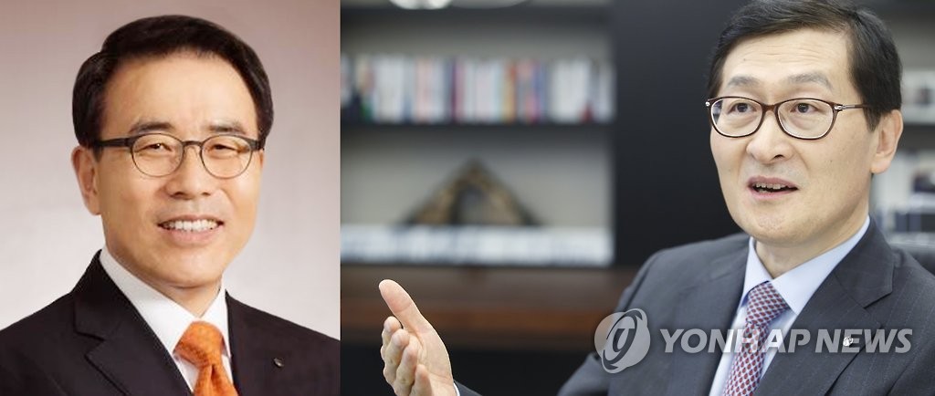 조용병 신한은행장(좌)과 위성호 신한카드 사장