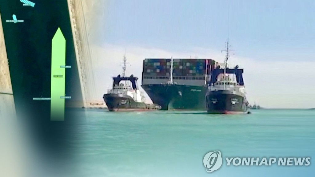 사고 선박 부양 후 이동…수에즈 운하 7일만에 열렸다 (CG)