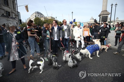 'WOOFERENDUM'행진에 참여한 반려견