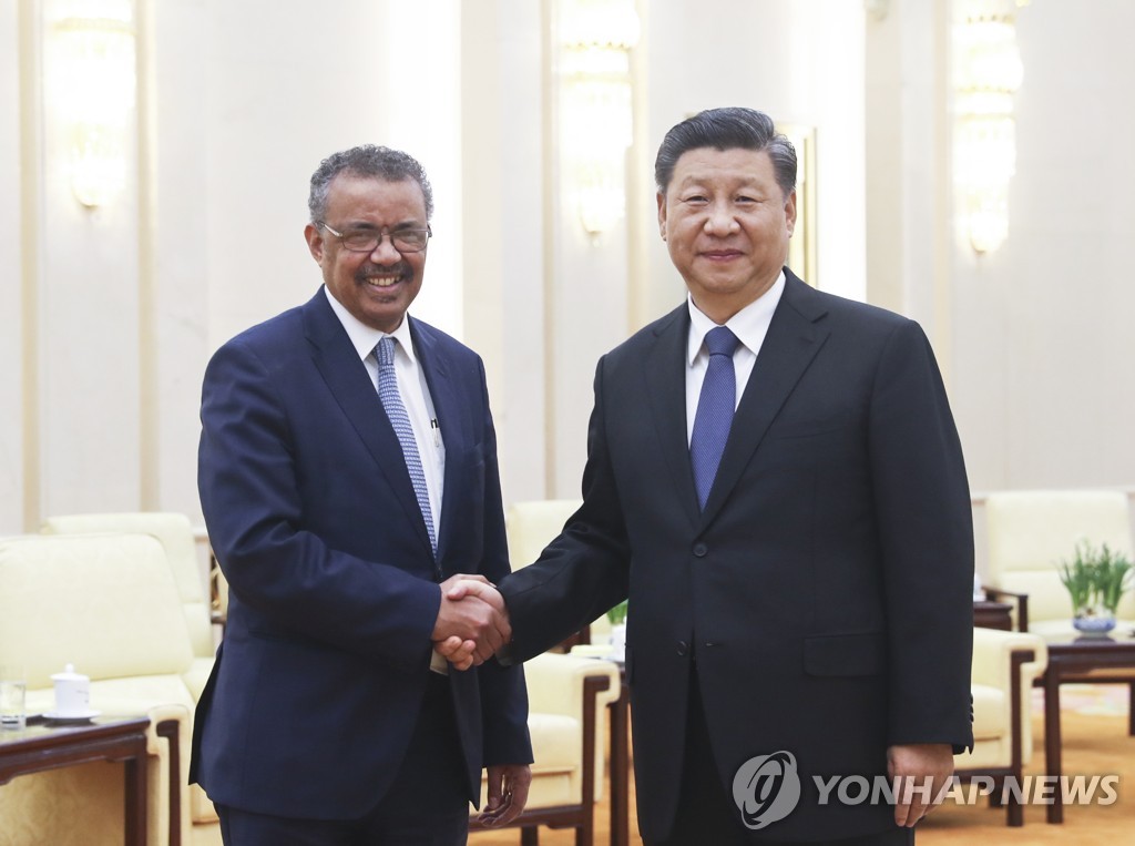 '시진핑(오른쪽)은 어디에'…지난달 28일 테워드로스 WHO 사무총장 만난 시 주석