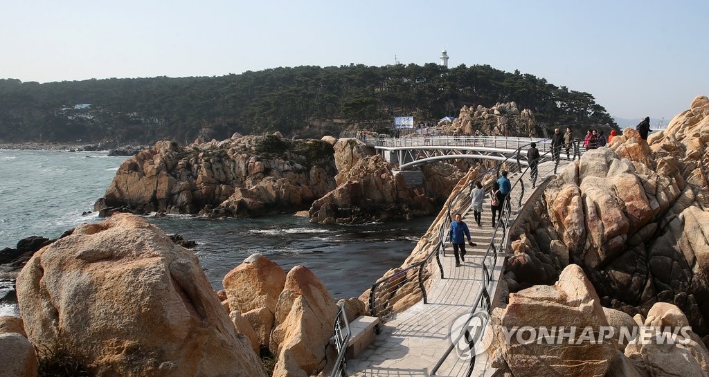 대왕암에서 바라본 대왕암공원과 울기등대