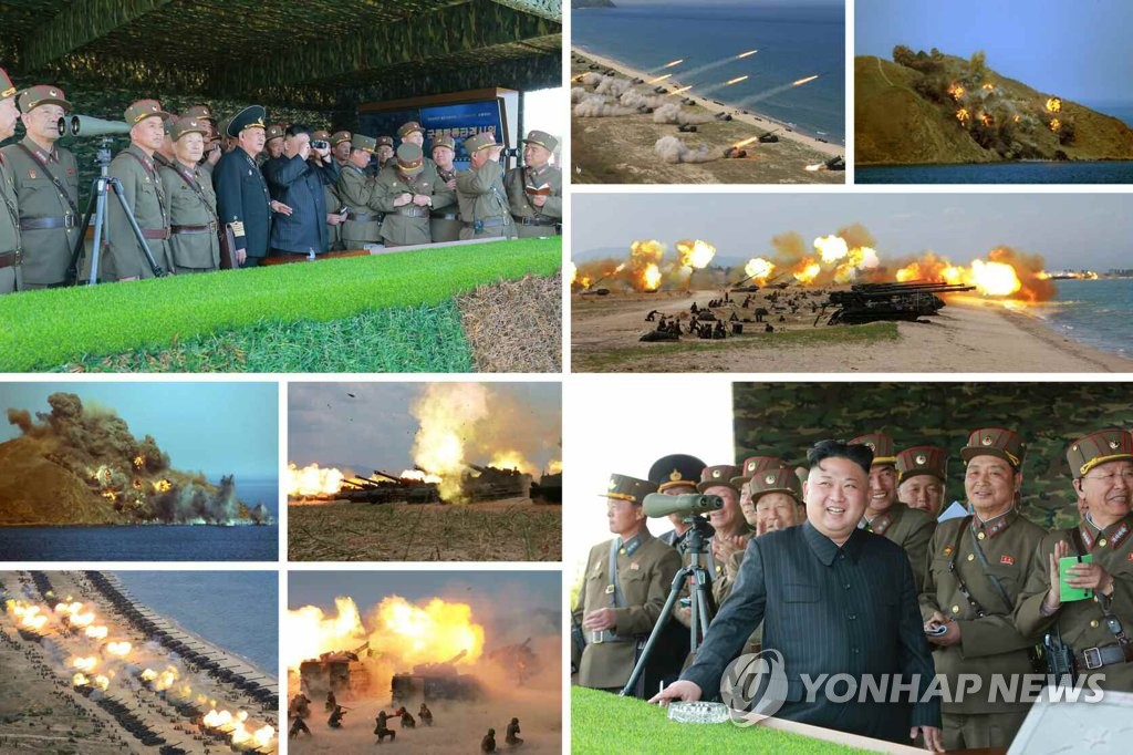 북한 "역대 최대규모 군종합동타격시위…김정은 참관"