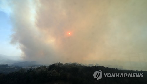 하늘 뒤덮은 산불 연기