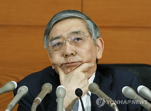 기자회견하는 구로다 일본은행 총재