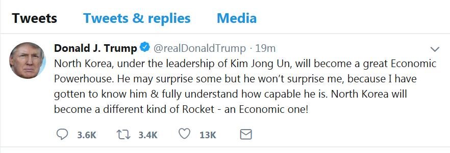 Twit de Trump sobre Corea del Norte Twit de Trump sobre Corea del Norte