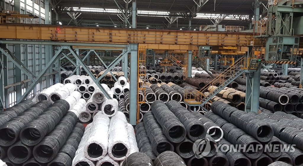 This file photo taken on June 30, 2019, shows POSCO's steel products at the company's plant in Pohang. (Yonhap)