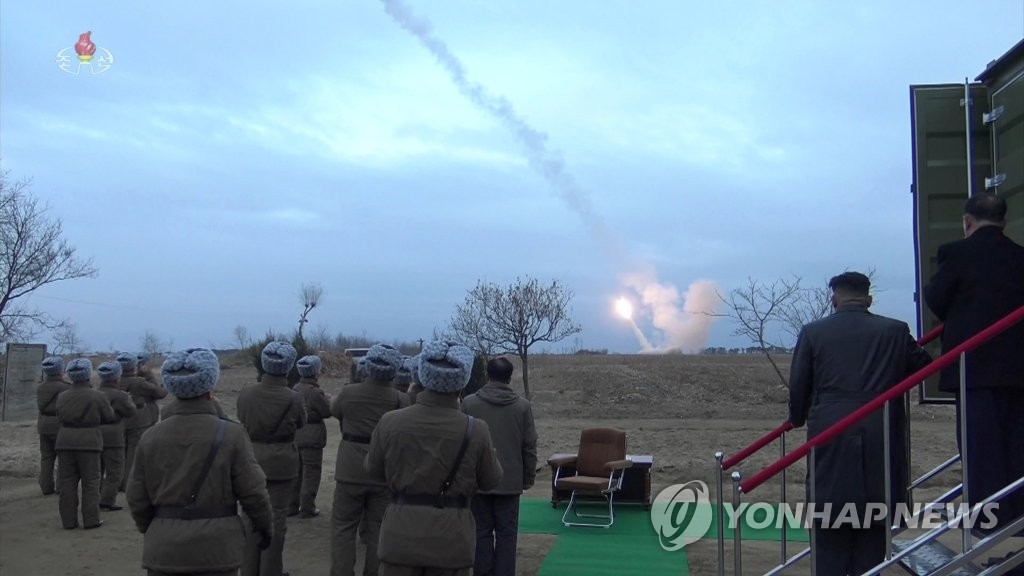 N.K. test-firing of 'super-large multiple launch rocket system' N.K. test-firing of 'super-large multiple launch rocket system'