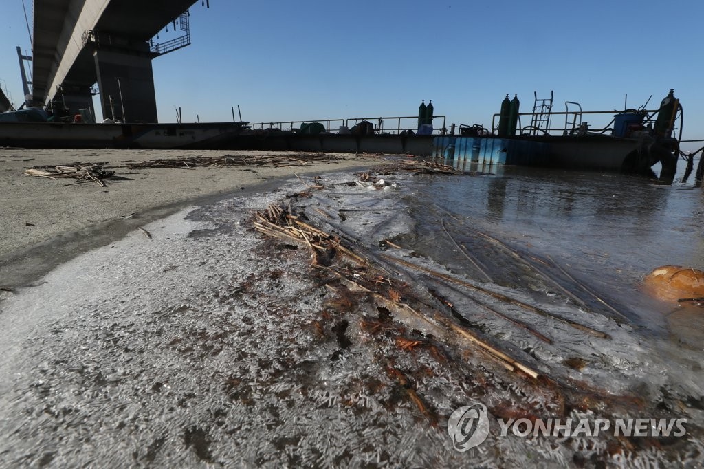 초겨울 한파에 얼어붙은 한강 하구