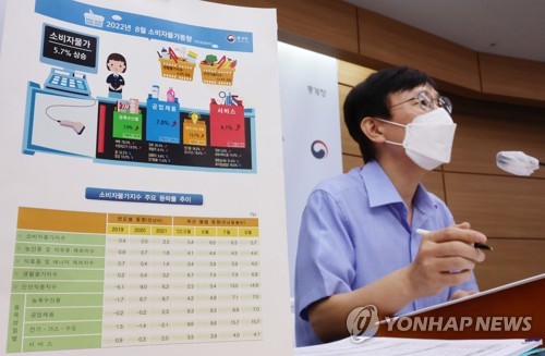 통계청, 8월 소비자물가 5.7% 상승