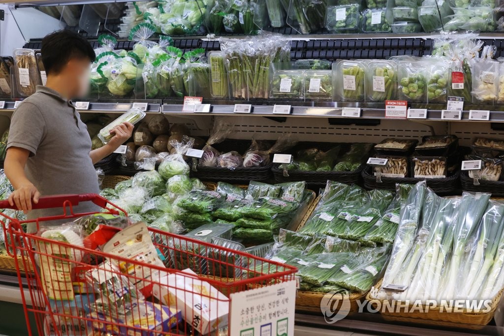 This photo, taken Sept. 23, 2022, shows a citizen shopping for groceries at a discount store chain in Seoul. (Yonhap)
