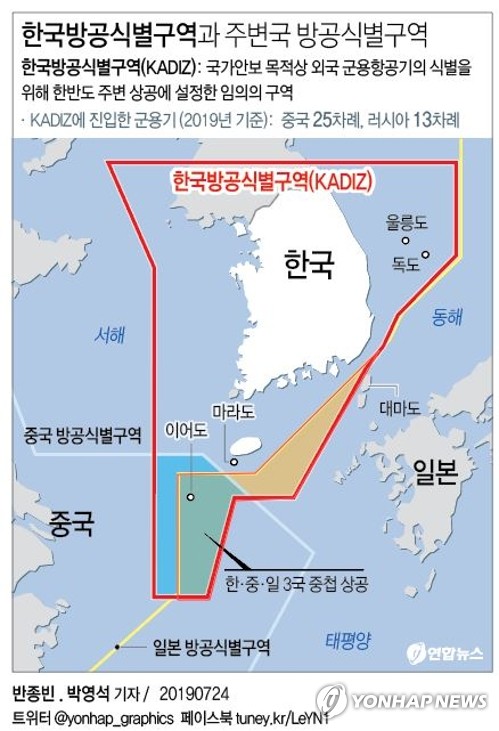 [그래픽] 한국방공식별구역과 주변국 방공식별구역