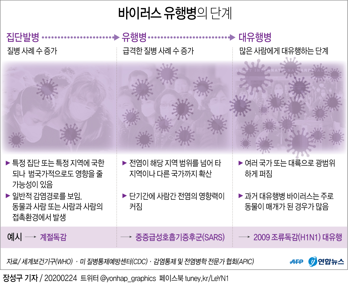 [그래픽] 바이러스 유행병의 단계