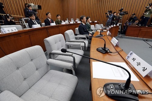 12月22日上午，在韩国国会，崔顺实缺席亲信门听证会。（韩联社）