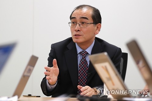 Thae Yong-ho, a former North Korean minister at the North Korean Embassy in London, speaks to Yonhap News Agency on Jan. 8, 2016, about North Korea's nuclear and missile program, and his experience as a diplomat. He defected to South Korea last year, becoming one of the highest-ranking North Korean officials escaping to the South. (Yonhap)
