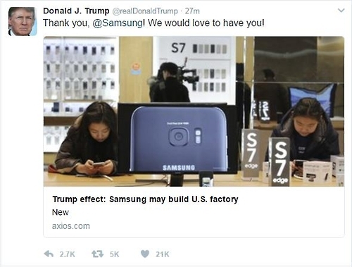 Trump says 'Thank you, Samsung' for considering building factory in U.S. - 1