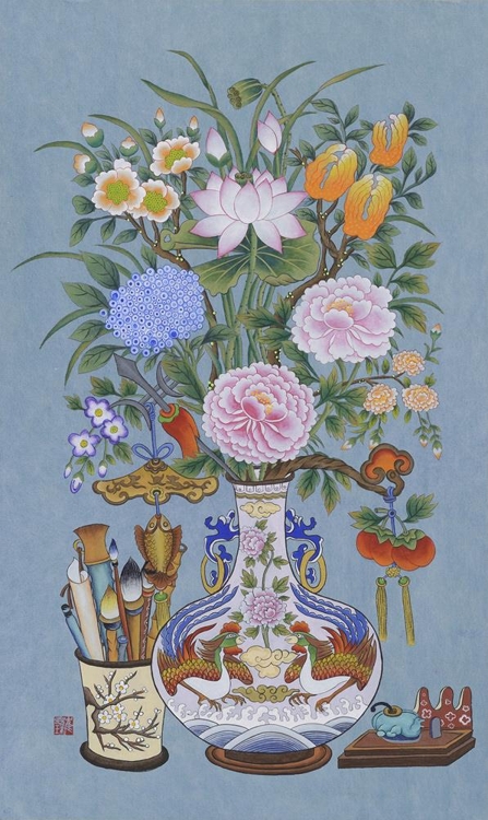 The image provided by the Korean Folk Painting Association on April 20, 2017, shows Choi Eun-ju's "Flower Vase." (Yonhap)