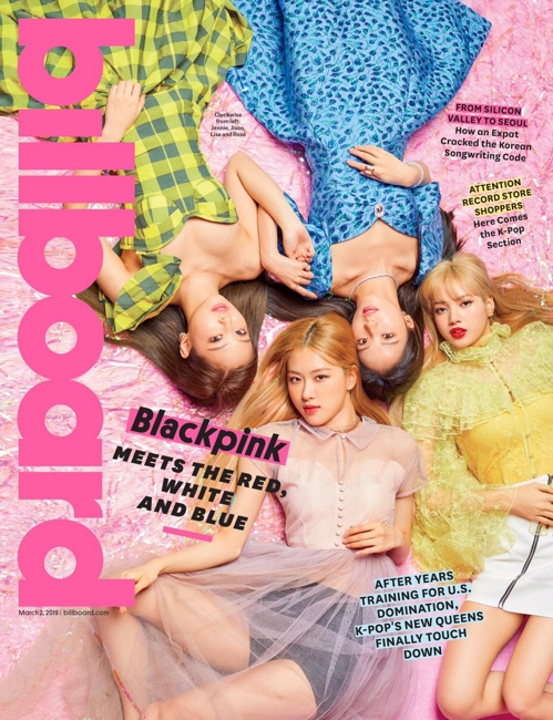 This image of BLACKPINK covering the March edition of the Billboard magazine is provided by Billboard. (Yonhap)