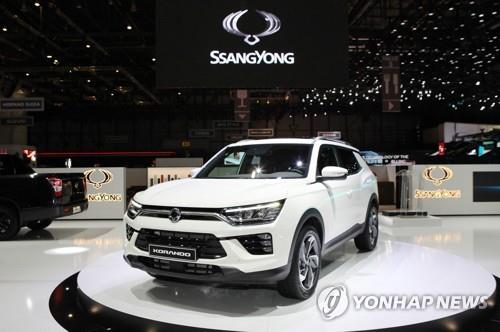In this photo provided by SsangYong Motor, the all-new compact Korando SUV is displayed at the Geneva Motor Show. (Yonhap)
