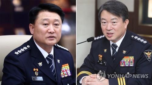 These undated file photos show Kang Shin-myung (R) and Lee Cheol-seong, who served as commissioner general of the Korean National Police Agency. (Yonhap)