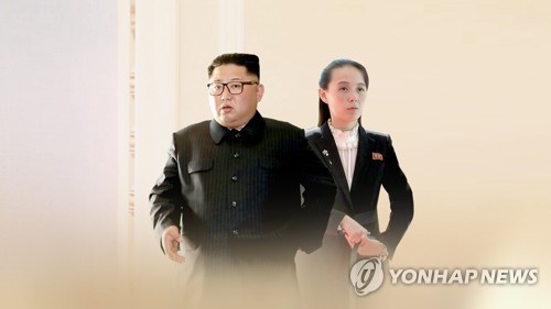 This graphic image provided by Yonhap News TV shows North Korean leader Kim Jong-un and his younger sister Kim Yo-jong. (PHOTO NOT FOR SALE) (Yonhap)
