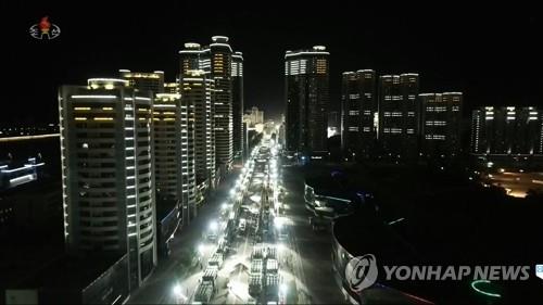 North Korean military vehicles stand in line on a Pyongyang street on Oct. 10, 2020, during a military parade to mark the 75th founding anniversary of the ruling Workers' Party, in this photo captured from Korean Central Television. (For Use Only in the Republic of Korea. No Redistribution)(Yonhap)
