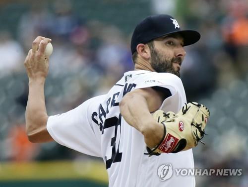 In this Getty Images file photo from June 9, 2019, Ryan Carpenter of the Detroit Tigers pitches against the Minnesota Twins during the top of the third inning of a Major League Baseball regular season game at Comerica Park in Detroit. (Yonhap)