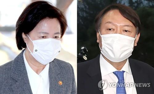This compilation image shows Justice Minister Choo Mi-ae (L) and Prosecutor General Yoon Seok-youl. (Yonhap) 