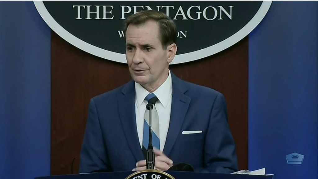 The captured image from the website of the U.S. Department of Defense shows department press secretary John Kirby speaking in a press briefing at the Pentagon in Washington on Feb. 2, 2021. (Yonhap)